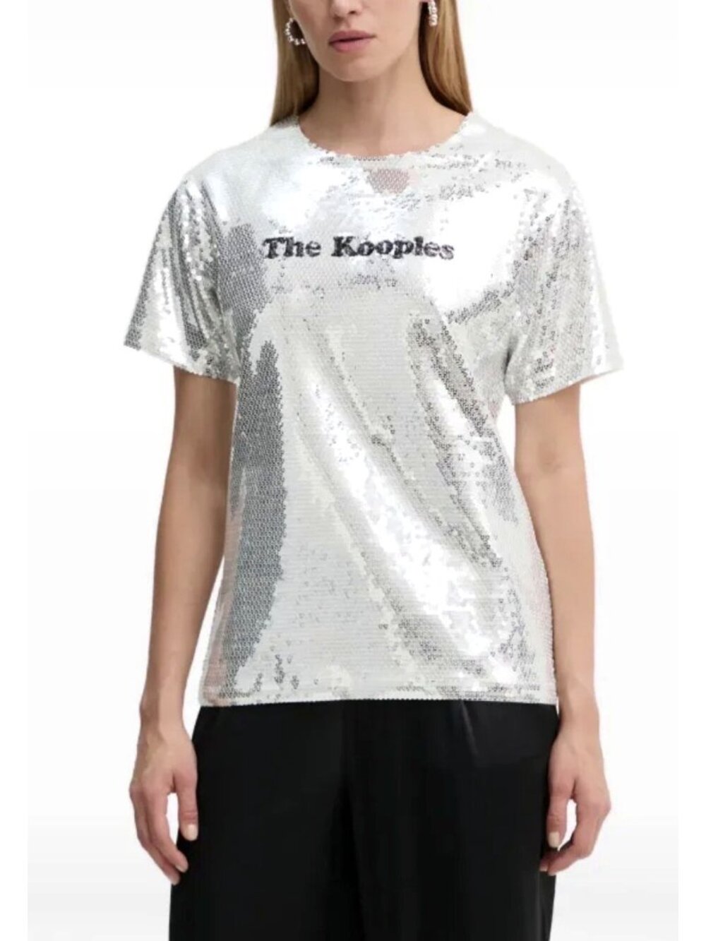 The Kooples Silver Sequin Logo T-Shirt NWT Size Medium